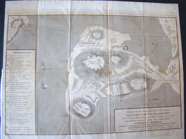 A rare Revolutionary War period "Battle of Bunker Hill" map circa 1780.